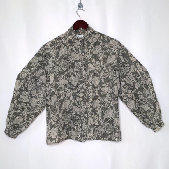 VINTAGE Paul Stanley Silk Puff Sleave Blouse w/ Covered Buttons Size 12 - Picture 2 of 7